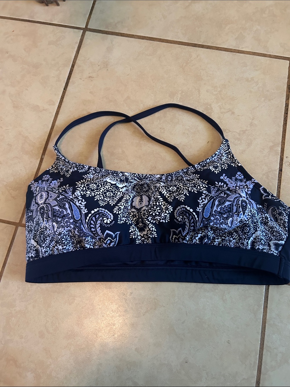 Women’s Navy Paisley Swim Top - Strappy Swim Bralette